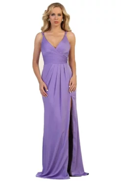 May Queen - MQ1469 Sleeveless Pleated High Front Slit A-Line Dress -Hot Sale WEDDING Store may queen mq1469 sleeveless pleated high front slit a line dress bridesmaid dresses 4 lavender 28213729493075