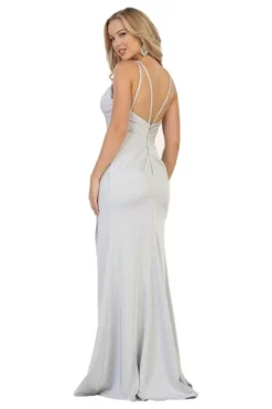 May Queen - MQ1469 Sleeveless V-Neck High Slit A-Line Dress -Hot Sale WEDDING Store may queen mq1469 sleeveless v neck high slit a line dress bridesmaid dresses 30661529239635
