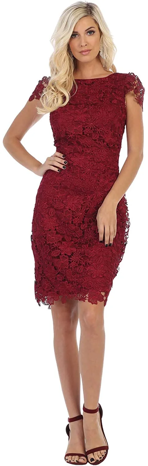 May Queen - MQ1488 Floral Lace Overlaid Sheath Mother Of The Bride Dress 13 May Queen - MQ1488 Floral Lace Overlaid Sheath Mother Of The Bride Dress - Image 13