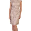 May Queen - MQ1488 Floral Lace Overlaid Sheath Mother Of The Bride Dress