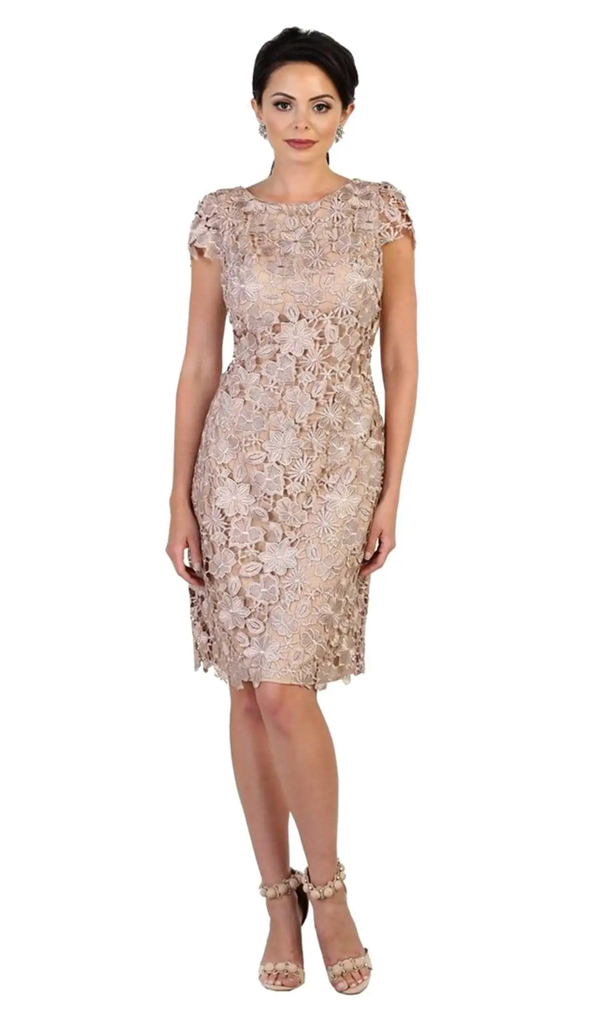 May Queen - MQ1488 Floral Lace Overlaid Sheath Mother Of The Bride Dress 1 May Queen - MQ1488 Floral Lace Overlaid Sheath Mother Of The Bride Dress