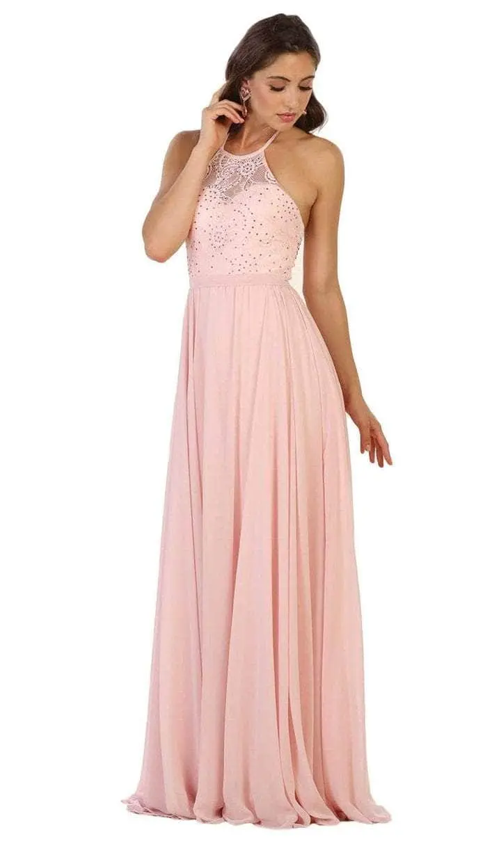 May Queen - MQ1507 Sleeveless Halter Neck Evening Dress - 1 Pc Blush In Size 14 Available 1 May Queen - MQ1507 Sleeveless Halter Neck Evening Dress - 1 Pc Blush In Size 14 Available