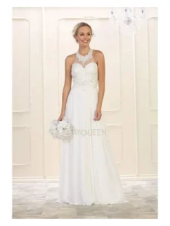 May Queen - MQ1557 Embroidered Halter Neck A-line Dress 12 May Queen - MQ1557 Embroidered Halter Neck A-line Dress -Hot Sale WEDDING Store may queen mq1557 embroidered halter neck a line dress bridesmaid dresses 4 ivory 28213480161363