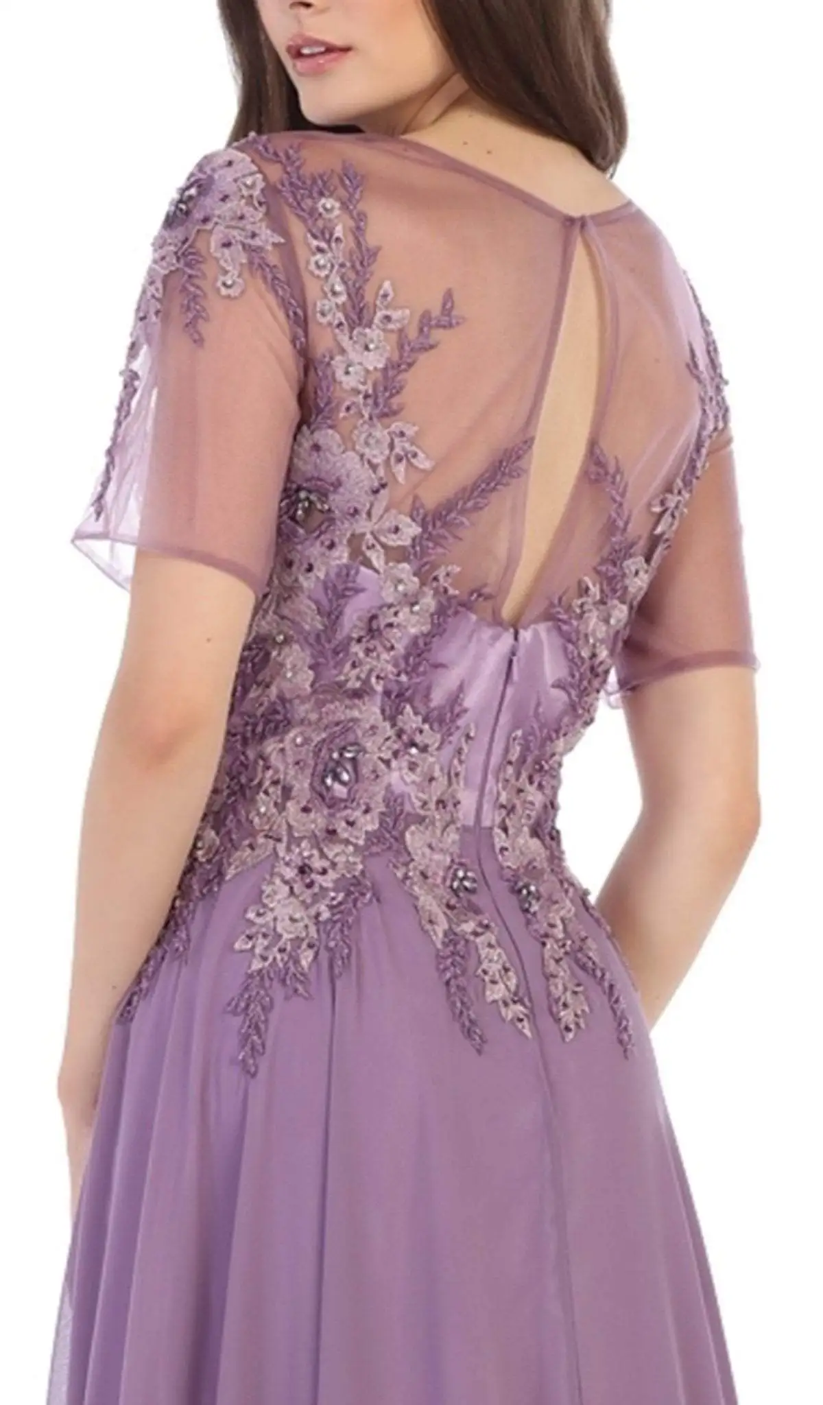 May Queen - MQ1589 Embroidered Sheer A-Line Evening Dress 4 May Queen - MQ1589 Embroidered Sheer A-Line Evening Dress - Image 4