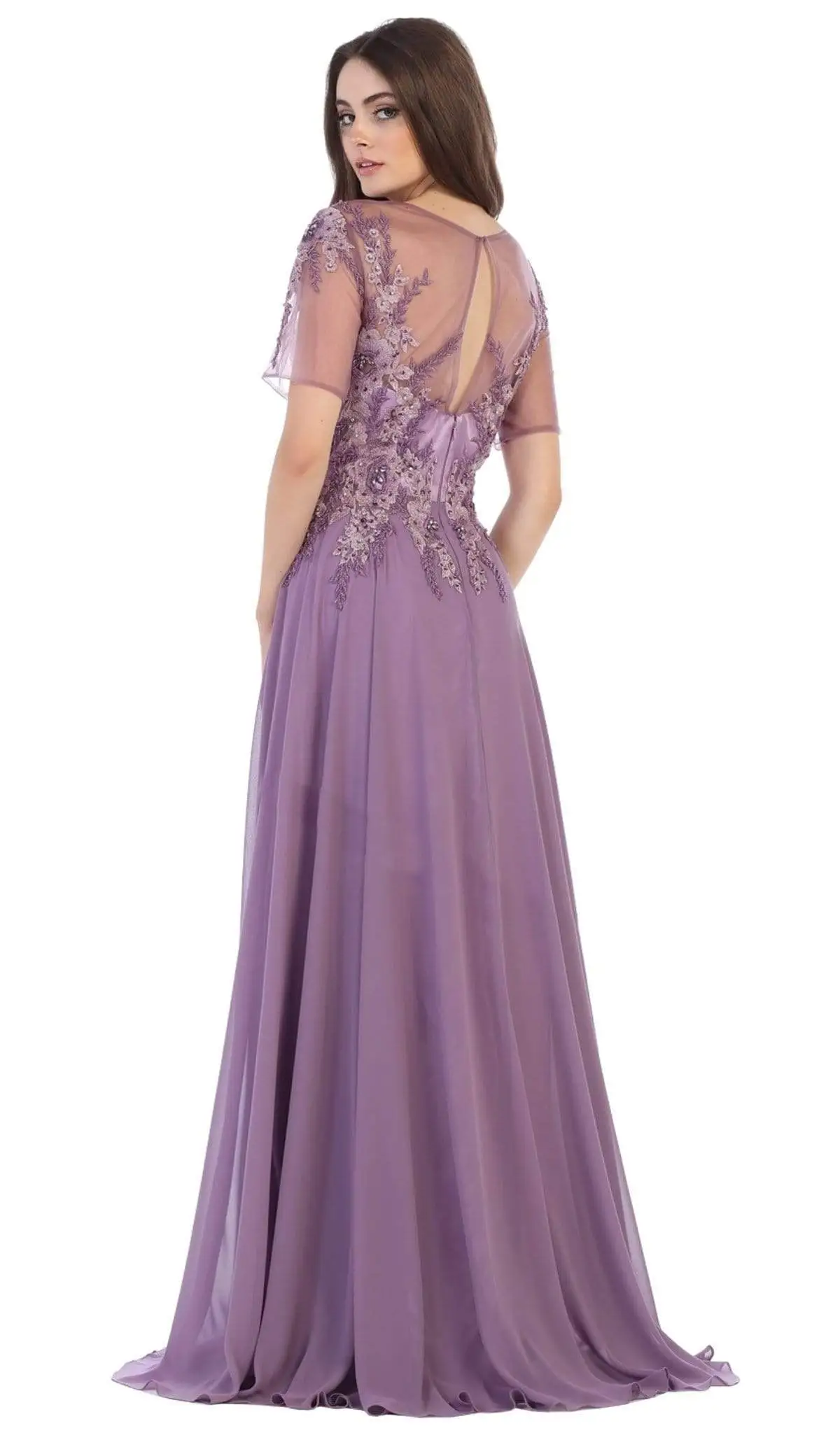 May Queen - MQ1589 Embroidered Sheer A-Line Evening Dress 2 May Queen - MQ1589 Embroidered Sheer A-Line Evening Dress - Image 2