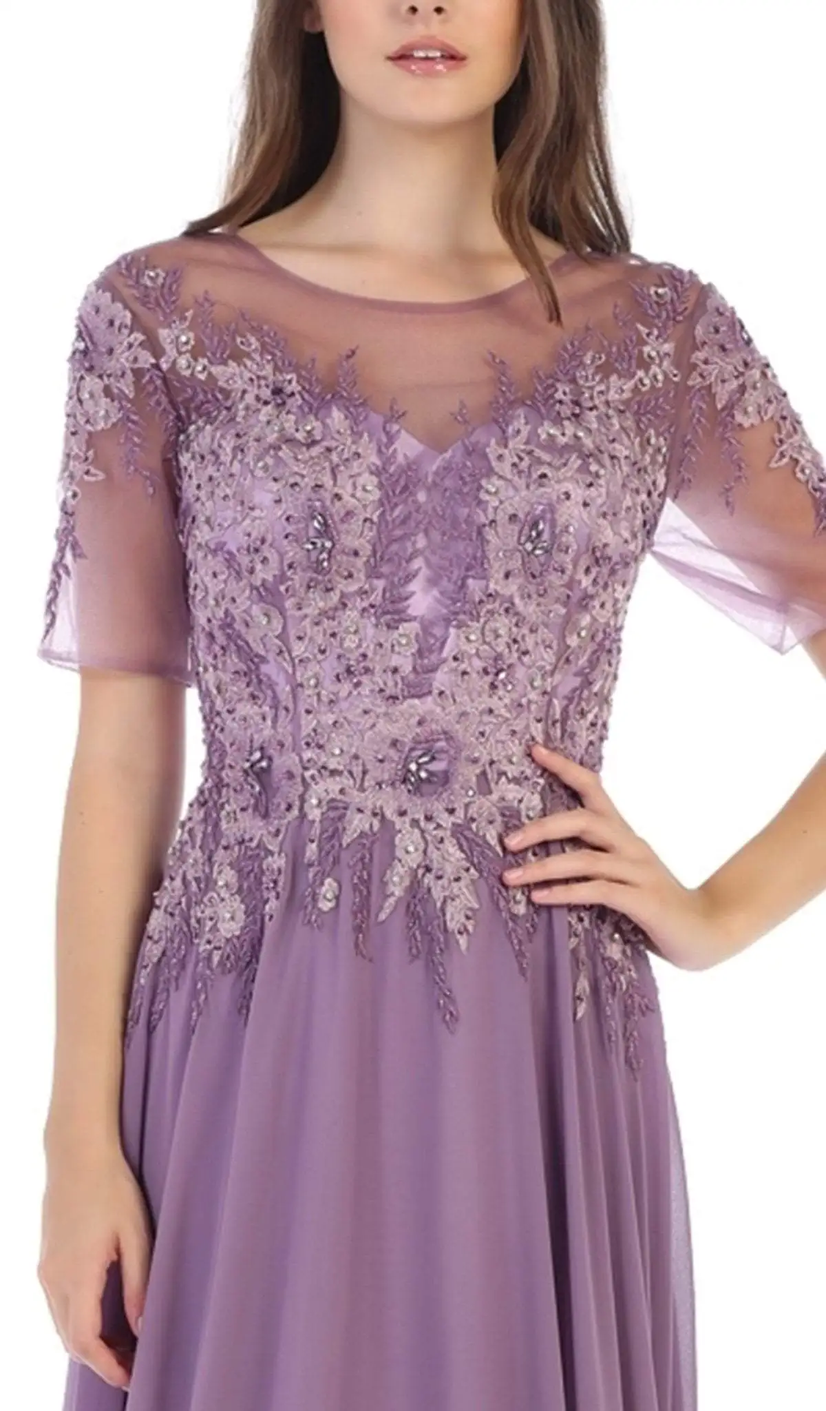 May Queen - MQ1589 Embroidered Sheer A-Line Evening Dress 3 May Queen - MQ1589 Embroidered Sheer A-Line Evening Dress - Image 3