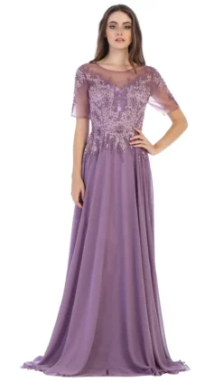 May Queen - MQ1589 Embroidered Sheer A-Line Evening Dress