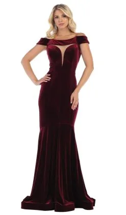 May Queen - MQ1592 Off-Shoulder Fitted Mermaid Evening Dress