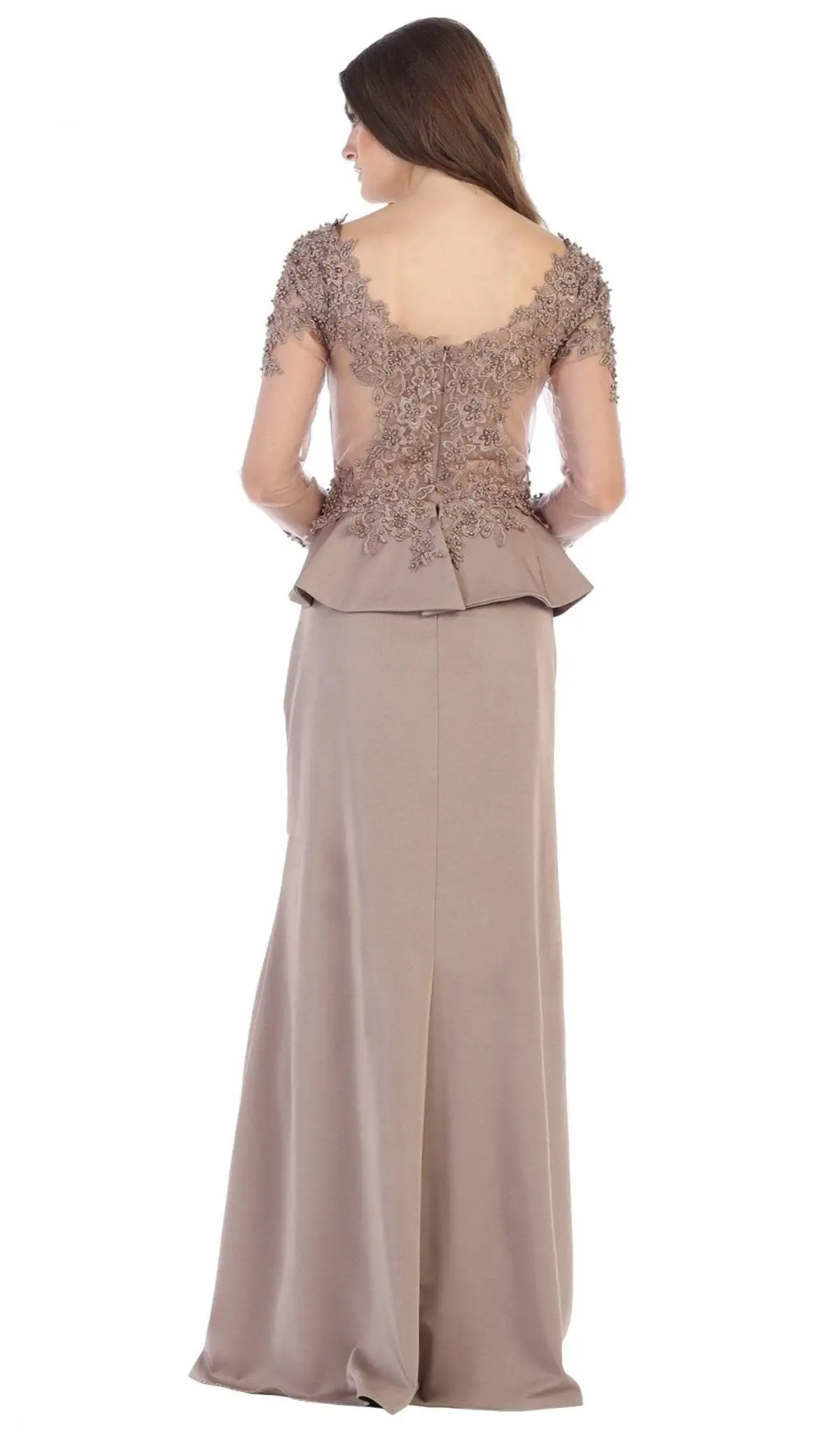 May Queen - MQ1593 Embroidered Illusion Bateau Long Sleeves Dress 2 May Queen - MQ1593 Embroidered Illusion Bateau Long Sleeves Dress - Image 2