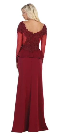 May Queen - MQ1593 Embroidered Illusion Bateau Long Sleeves Dress 13 May Queen - MQ1593 Embroidered Illusion Bateau Long Sleeves Dress -Hot Sale WEDDING Store may queen mq1593 embroidered illusion bateau long sleeves dress mother of the bride m burgundy 27974250725459