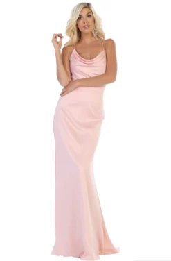May Queen - MQ1594 Halter Neck Strappy Back Satin A-Line Gown