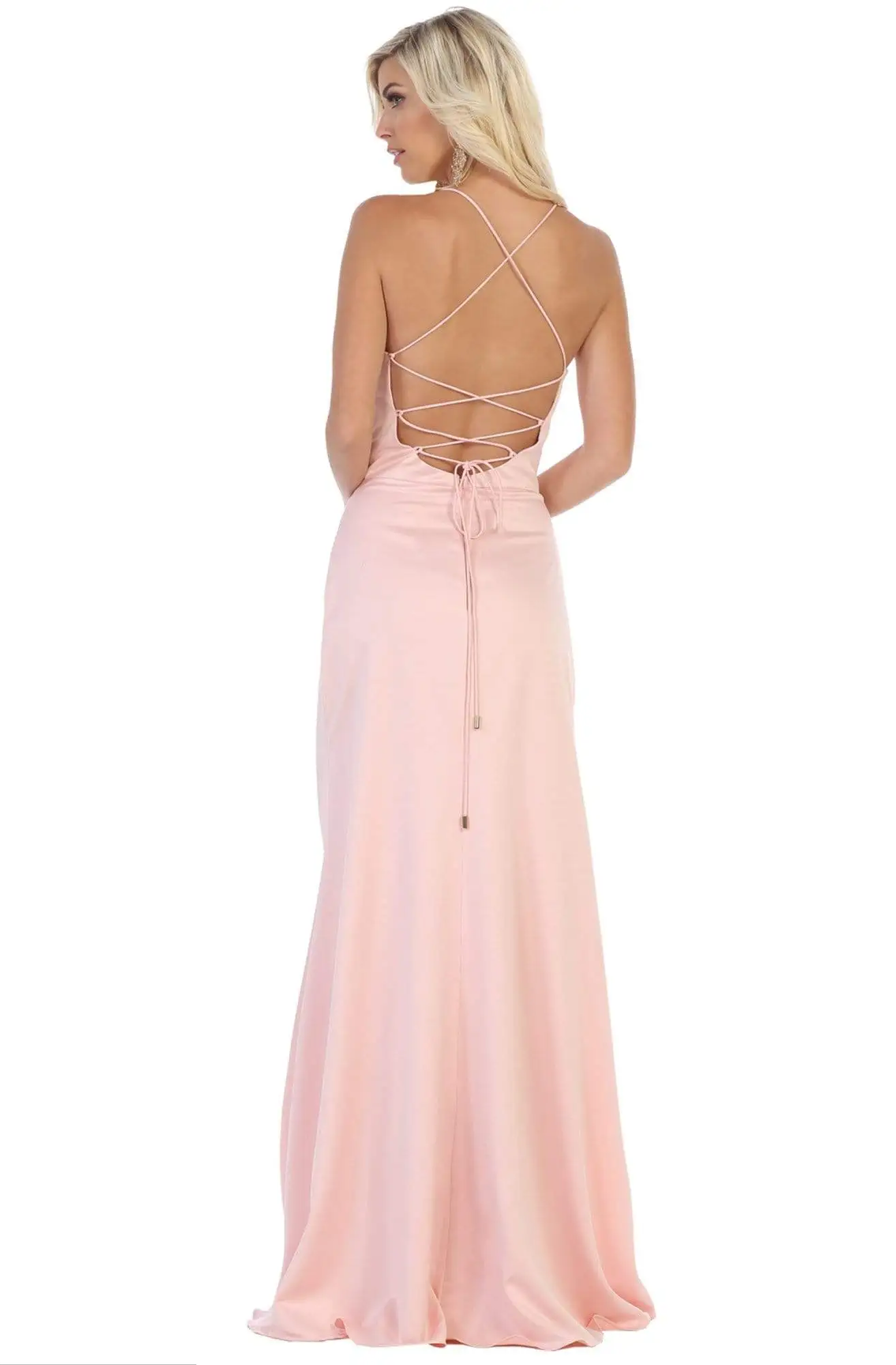 May Queen - MQ1594 Halter Neck Strappy Back Satin A-Line Gown 2 May Queen - MQ1594 Halter Neck Strappy Back Satin A-Line Gown - Image 2