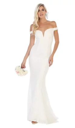 May Queen - MQ1596 Allover Lace Off Shoulder Lace Up Back Mermaid Gown -Hot Sale WEDDING Store may queen mq1596 allover lace off shoulder lace up back mermaid gown bridesmaid dresses 4 ivory 28500616151123