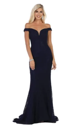 May Queen - MQ1596 Allover Lace Off Shoulder Lace Up Back Mermaid Gown -Hot Sale WEDDING Store may queen mq1596 allover lace off shoulder lace up back mermaid gown bridesmaid dresses 4 navy 27989516451923