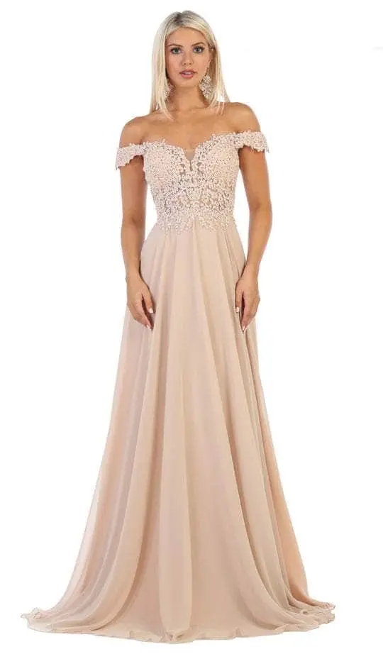 May Queen - MQ1602 V Neck Lace Applique Chiffon Long Formal Dress 3 May Queen - MQ1602 V Neck Lace Applique Chiffon Long Formal Dress - Image 3