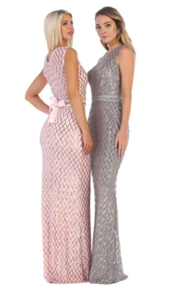 May Queen - MQ1606 Sequined Lattice Sheer Sheath Gown -Hot Sale WEDDING Store may queen mq1606 sequined lattice sheer sheath gown bridesmaid dresses 28491500716115