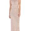 May Queen - MQ1606 Sequined Lattice Sheer Sheath Gown