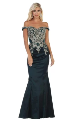 May Queen - MQ1609 Metallic Lace Appliqued Trumpet Gown -Hot Sale WEDDING Store may queen mq1609 metallic lace appliqued trumpet gown bridesmaid dresses 4 hunter green 28498102124627