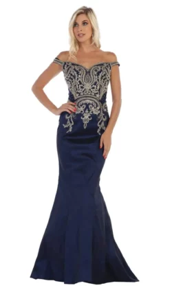 May Queen - MQ1609 Metallic Lace Appliqued Trumpet Gown -Hot Sale WEDDING Store may queen mq1609 metallic lace appliqued trumpet gown bridesmaid dresses 4 navy 27986901237843