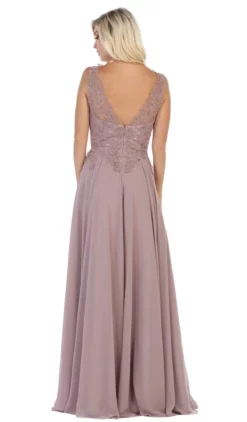 May Queen - MQ1610 Floral Applique V-neck A-line Dress -Hot Sale WEDDING Store may queen mq1610 floral applique v neck a line dress formal gowns 27975891320915