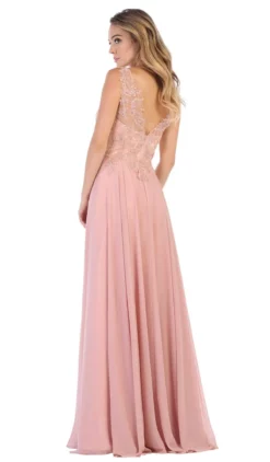 May Queen - MQ1610 Floral Applique V-neck A-line Dress -Hot Sale WEDDING Store may queen mq1610 floral applique v neck a line dress formal gowns 27976834646099