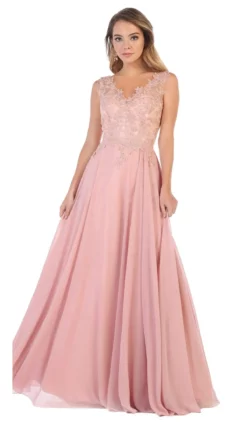 May Queen - MQ1610 Floral Applique V-neck A-line Dress -Hot Sale WEDDING Store may queen mq1610 floral applique v neck a line dress formal gowns 4 dusty rose 27976837103699
