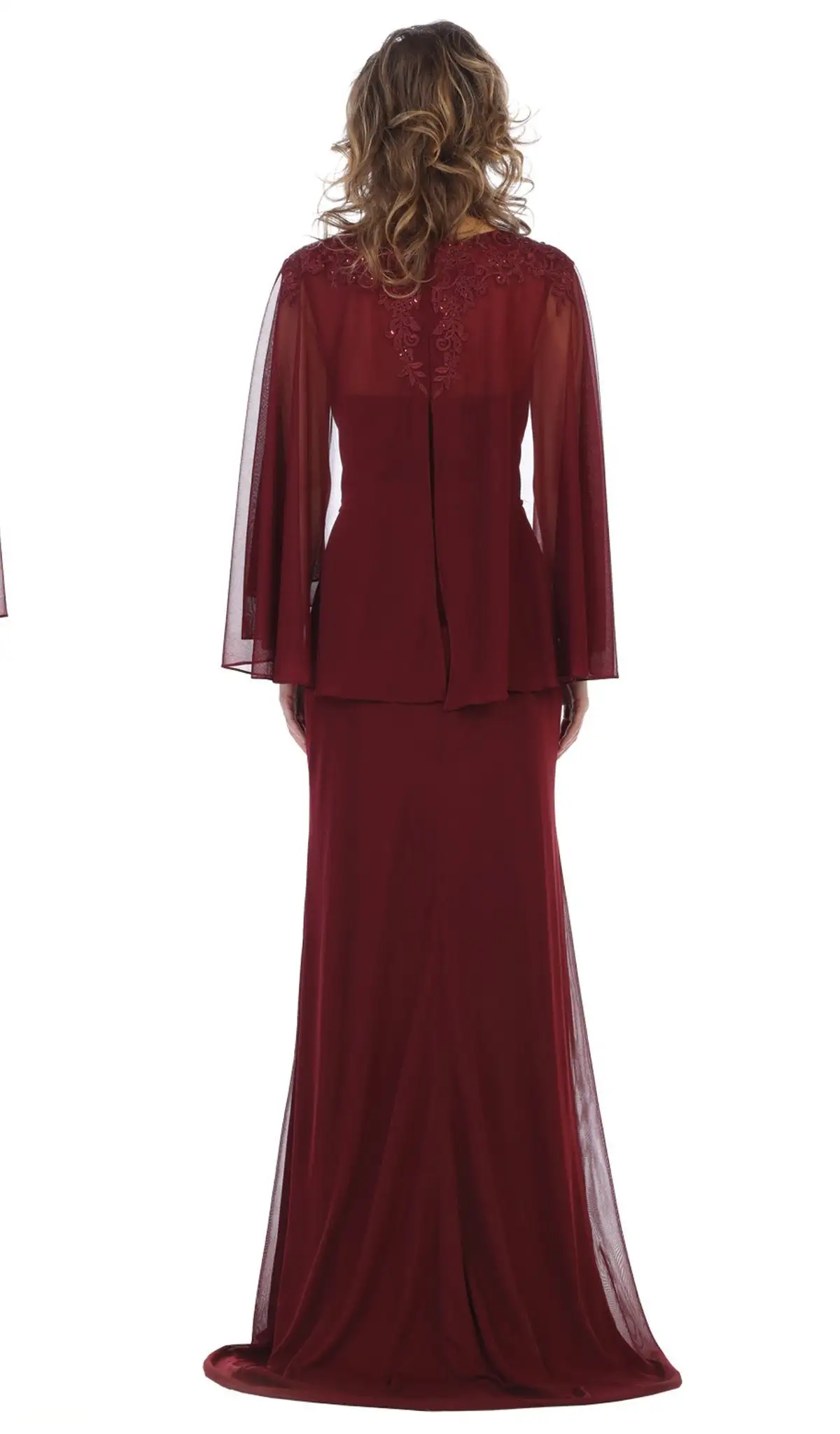 May Queen - MQ1612B Applique V-neck Long Sheath Dress 3 May Queen - MQ1612B Applique V-neck Long Sheath Dress - Image 3