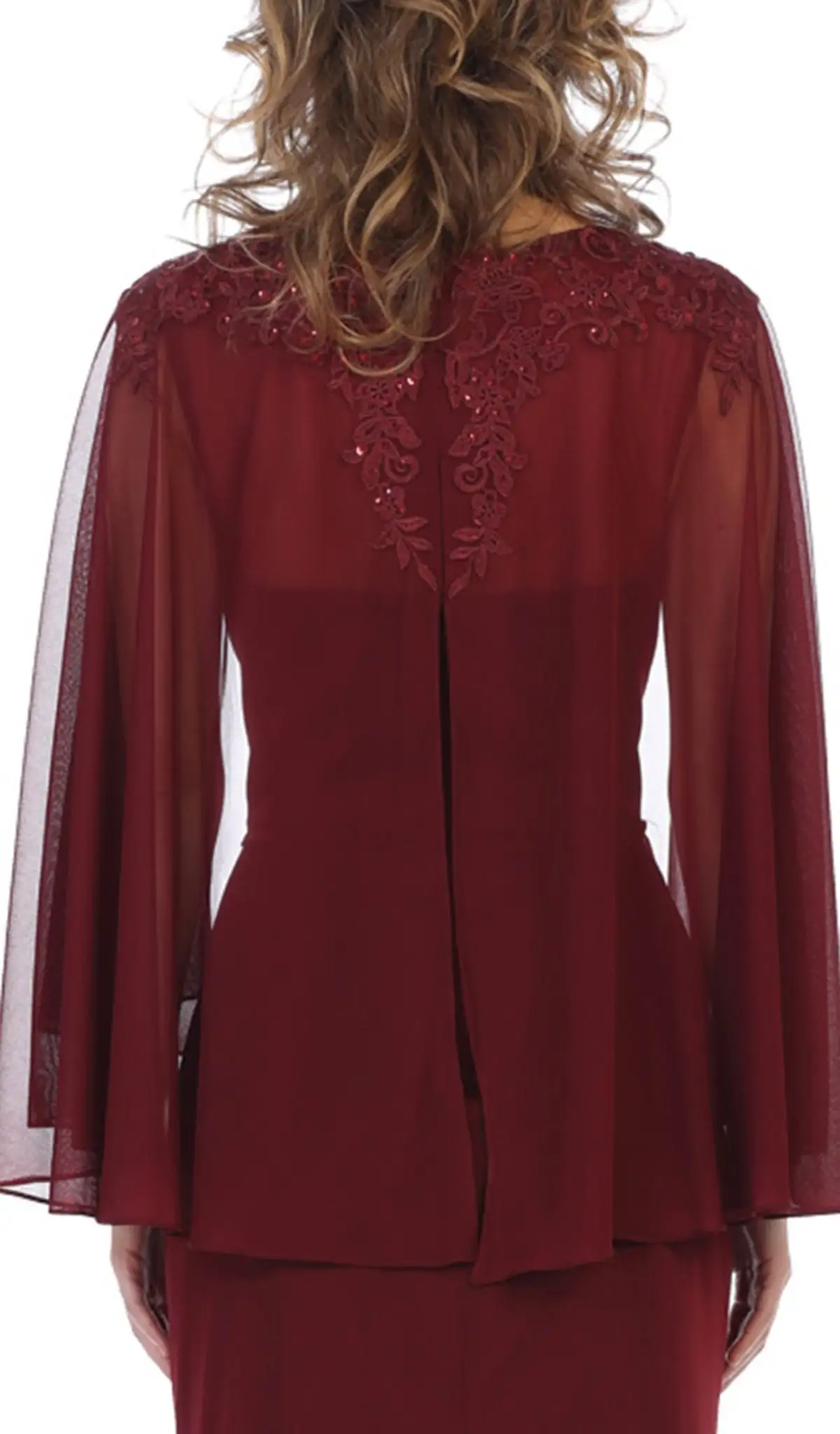 May Queen - MQ1612B Applique V-neck Long Sheath Dress 4 May Queen - MQ1612B Applique V-neck Long Sheath Dress - Image 4