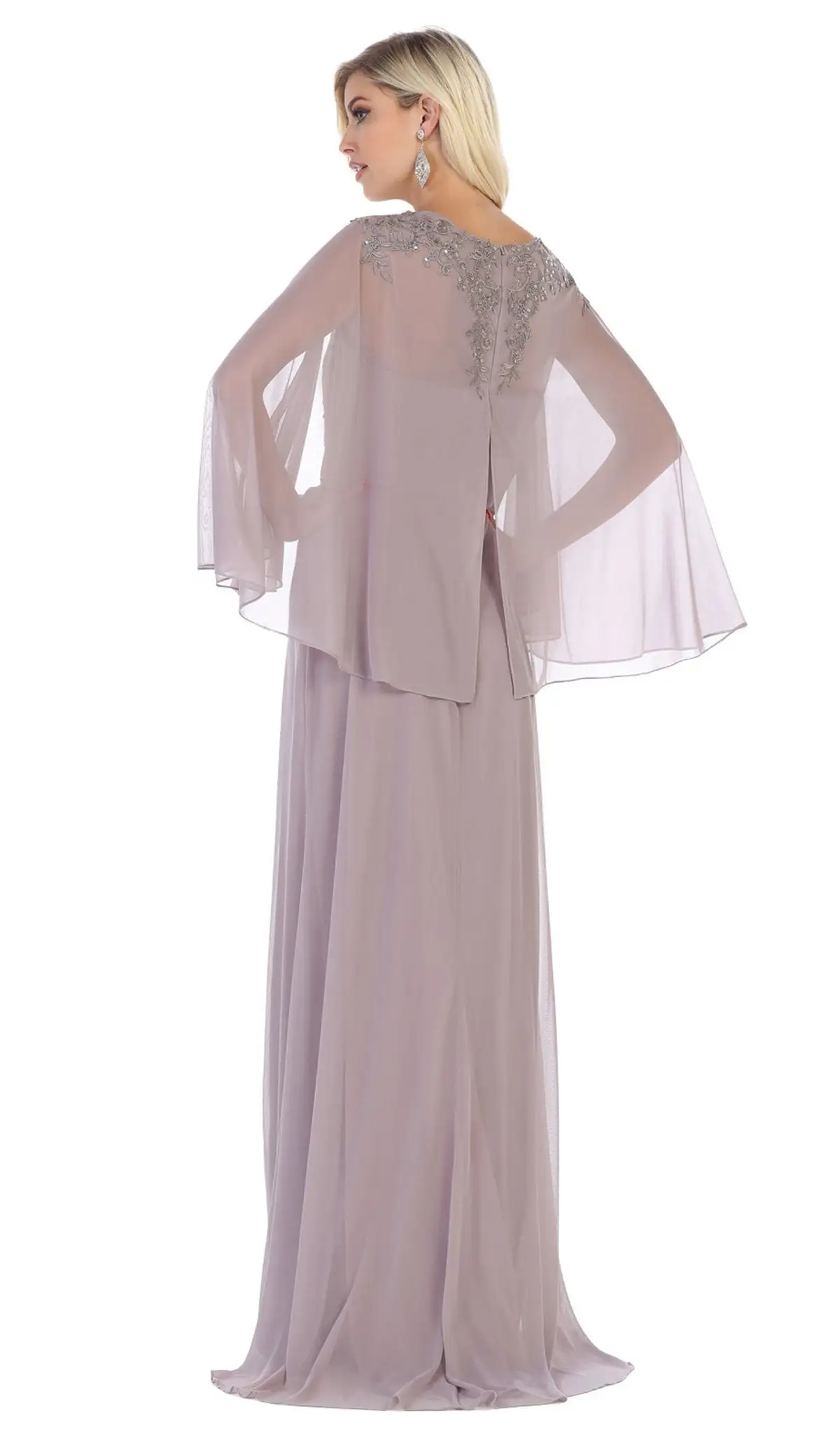 May Queen - MQ1612B Applique V-neck Long Sheath Dress 8 May Queen - MQ1612B Applique V-neck Long Sheath Dress - Image 8