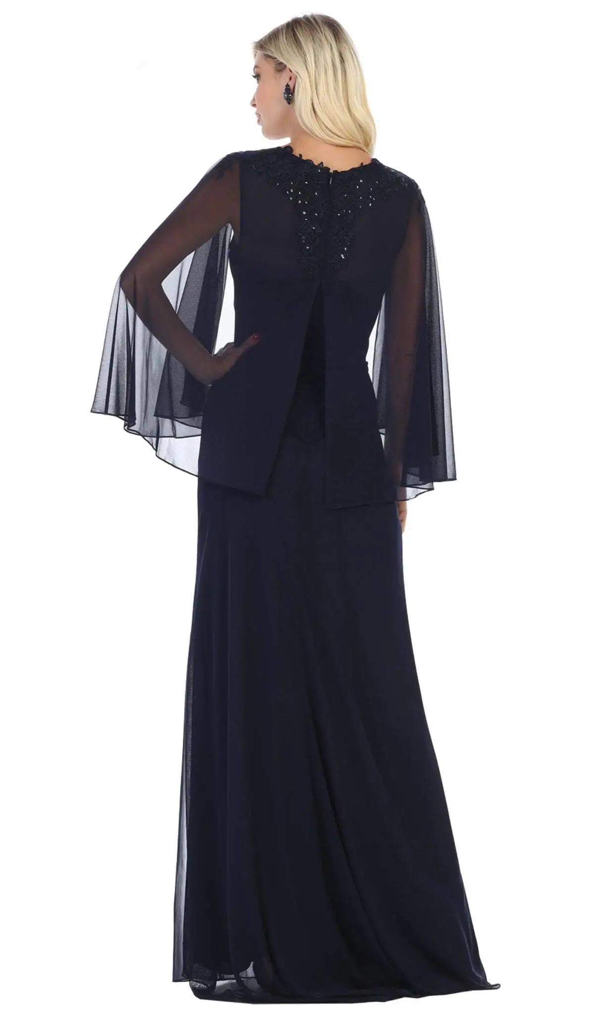 May Queen - MQ1612B Applique V-neck Long Sheath Dress 10 May Queen - MQ1612B Applique V-neck Long Sheath Dress - Image 10