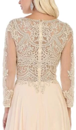 May Queen - MQ1615 Embroidered Long Sleeve Bateau A-line Dress -Hot Sale WEDDING Store may queen mq1615 embroidered long sleeve bateau a line dress mother of the bride dresses 27990161031251