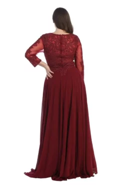 May Queen - MQ1615 Embroidered Long Sleeve Bateau A-line Dress -Hot Sale WEDDING Store may queen mq1615 embroidered long sleeve bateau a line dress mother of the bride dresses 29109237579859