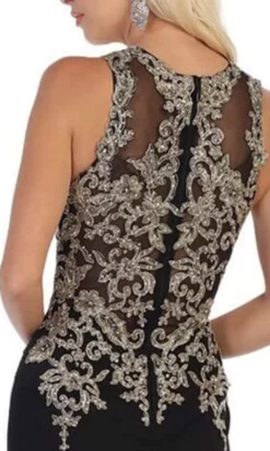 May Queen - MQ1629 Gold Appliqued Illusion Jewel Long Gown -Hot Sale WEDDING Store may queen mq1629 gold appliqued illusion jewel long gown bridesmaid dresses 28889262719059