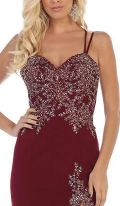 May Queen - MQ1633 Gilded Filigree High Slit Long Gown -Hot Sale WEDDING Store may queen mq1633 gilded filigree high slit long gown bridesmaid dresses 27990854336595