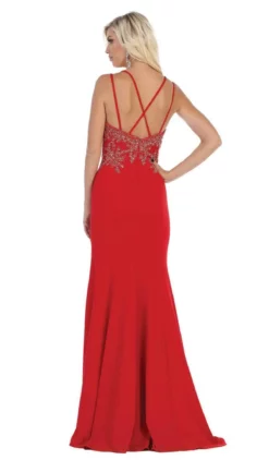 May Queen - MQ1633 Gilded Filigree High Slit Long Gown -Hot Sale WEDDING Store may queen mq1633 gilded filigree high slit long gown bridesmaid dresses 28497420025939