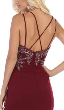 May Queen - MQ1633 Gilded Filigree High Slit Long Gown -Hot Sale WEDDING Store may queen mq1633 gilded filigree high slit long gown bridesmaid dresses 28823633657939