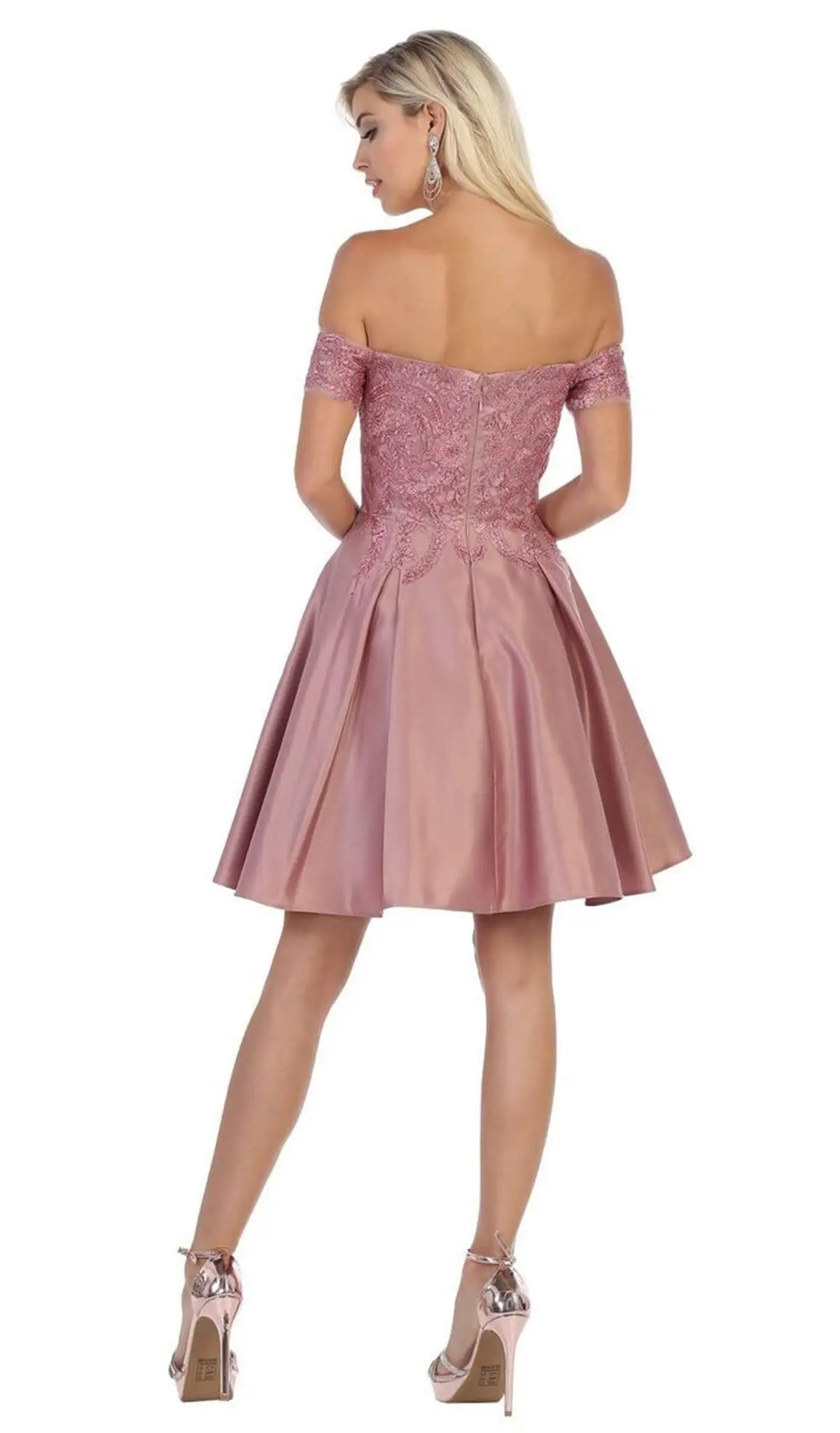 May Queen - MQ1634 Embellished Plunging Off-Shoulder A-line Dress 8 May Queen - MQ1634 Embellished Plunging Off-Shoulder A-line Dress - Image 8