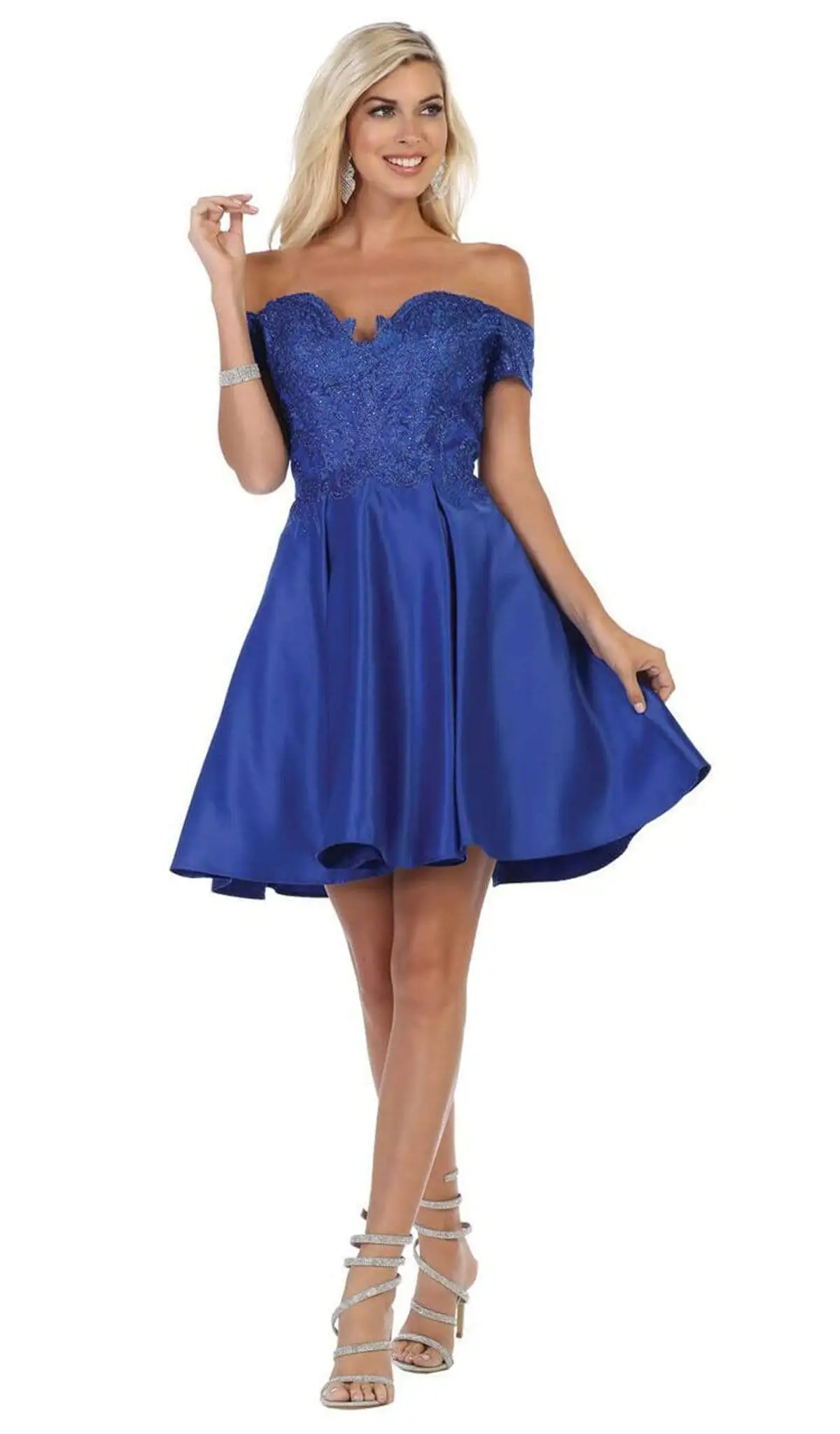 May Queen - MQ1634 Embellished Plunging Off-Shoulder A-line Dress 9 May Queen - MQ1634 Embellished Plunging Off-Shoulder A-line Dress - Image 9
