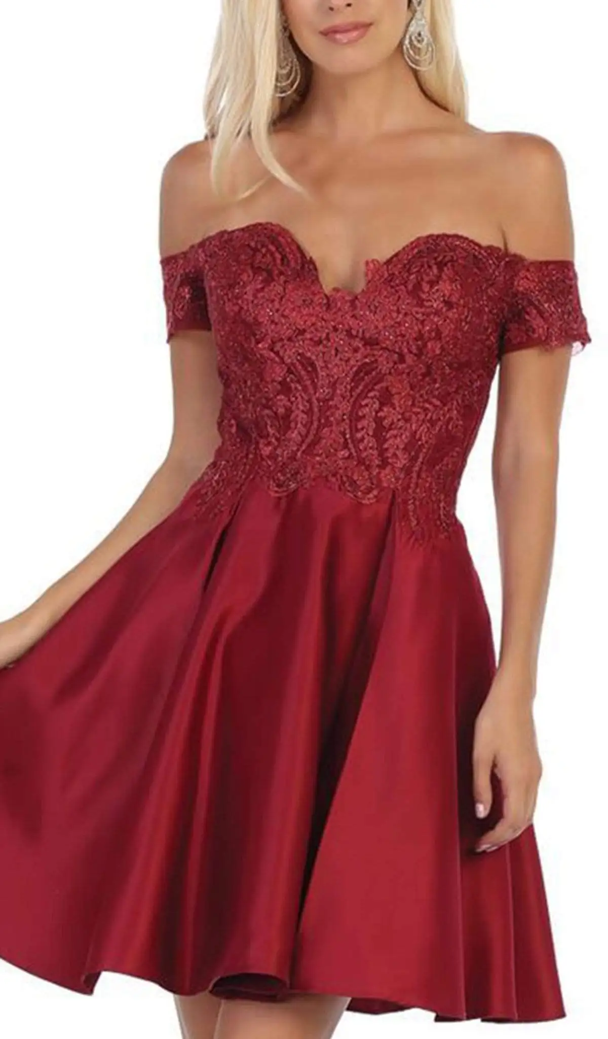 May Queen - MQ1634 Embellished Plunging Off-Shoulder A-line Dress 3 May Queen - MQ1634 Embellished Plunging Off-Shoulder A-line Dress - Image 3