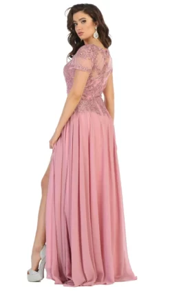 May Queen - MQ1638 Embellished V-neck A-line Dress -Hot Sale WEDDING Store may queen mq1638 embellished v neck a line dress special occasion dress 27974744211539