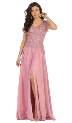 May Queen - MQ1638 Embellished V-neck A-line Dress -Hot Sale WEDDING Store may queen mq1638 embellished v neck a line dress special occasion dress m mauve 27974743031891