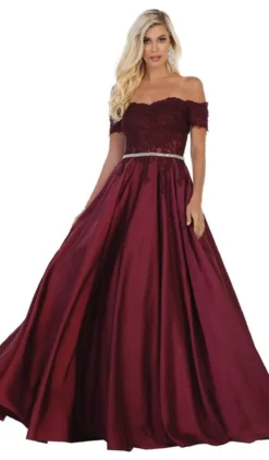 May Queen - MQ1639 Lace Off-Shoulder A-Line Dress -Hot Sale WEDDING Store may queen mq1639 lace off shoulder a line dress bridesmaid dresses 4 burgundy 28690403328083