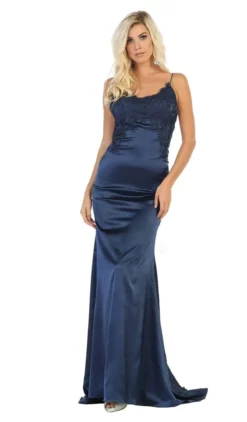 May Queen - MQ1651 Lace Scoop Trumpet Dress With Open Back -Hot Sale WEDDING Store may queen mq1651 lace scoop trumpet dress with open back bridesmaid dresses 2 navy 27990060695635 1