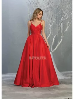 May Queen - MQ1678 Spaghetti Straps Corset Back Long Satin Gown -Hot Sale WEDDING Store may queen mq1678 spaghetti straps corset back long satin gown bridesmaid dresses 2 red 30662383435859
