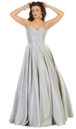 May Queen - MQ1678 Spaghetti Straps Corset Back Long Satin Gown -Hot Sale WEDDING Store may queen mq1678 spaghetti straps corset back long satin gown bridesmaid dresses 2 silver 28723386155091