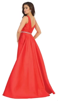 May Queen - MQ1683 Illusion Plunging Neck Sleeveless Satin A-Line Gown -Hot Sale WEDDING Store may queen mq1683 illusion plunging neck sleeveless satin a line gown bridesmaid dresses 28501958393939