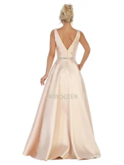 May Queen - MQ1683 Illusion Plunging Neck Sleeveless Satin A-Line Gown -Hot Sale WEDDING Store may queen mq1683 illusion plunging neck sleeveless satin a line gown bridesmaid dresses 29350904660051