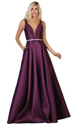 May Queen - MQ1683 Illusion Plunging Neck Sleeveless Satin A-Line Gown -Hot Sale WEDDING Store may queen mq1683 illusion plunging neck sleeveless satin a line gown bridesmaid dresses 4 eggplant 27983501721683