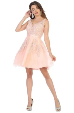 May Queen - MQ1692 Rhinestone-Ornate Appliqued Short Dress