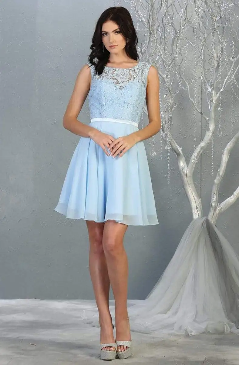 May Queen - MQ1814 Lace Chiffon Cocktail Dress With Lace-up Back 3 May Queen - MQ1814 Lace Chiffon Cocktail Dress With Lace-up Back - Image 3